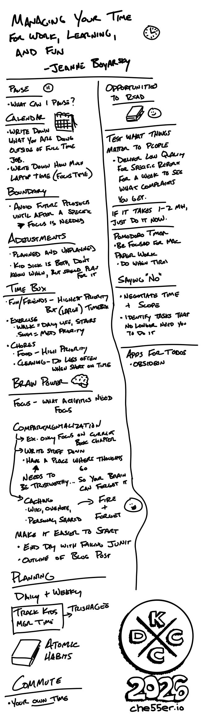 Handwritten notes for Managing your time for work, learning, and fun